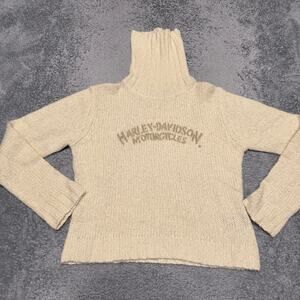 Harley Davidson Sweater Womens Large Cream Turtleneck wool blend